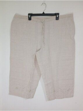 Style & Co Women’s 20W Beige 100% Linen Capri Pants Embroidered Hem